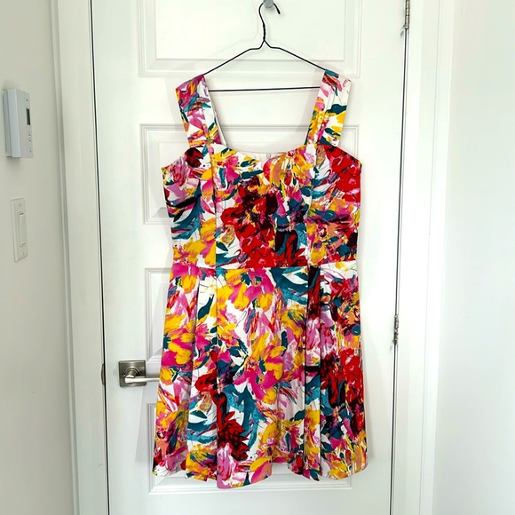 LeLIÈVRE DESIGN - handmade art to wear skater dress floral cotton rayon size 20 - Picture 2 of 8